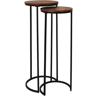 Vahina Lot de 2 tabourets ronds effet bois - Siège Vahina Lot de 2 tabourets ronds effet bois - Siège