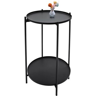Spetebo Table d'appoint ronde en métal noir avec 2 étagères – 48 x 28 cm – Canapé Table d'appoint pliable avec plateau amovible – Table basse Table basse Table de rangement Décoration Fleurs Table Spetebo Table d'appoint ronde en métal noir avec 2 étagères – 48 x 28 cm – Canapé Table d'appoint pliable avec plateau amovible – Table basse Table basse Table de rangement Décoration Fleurs Table