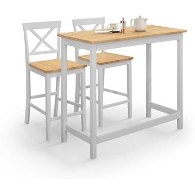 Julian Bowen Marlow 108cm Ensemble de Bar Vernis en Gris et Chêne - Bar Set Julian Bowen Marlow 108cm Ensemble de Bar Vernis en Gris et Chêne - Bar Set