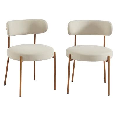 BAÏTA Lot de 2 chaises NOA Tissu Beige Pieds métal Finition Bois BAÏTA Lot de 2 chaises NOA Tissu Beige Pieds métal Finition Bois