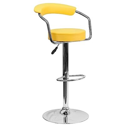 Flash Furniture Tabouret de bar contemporain en vinyle réglable en hauteur avec accoudoirs et base chromée, métal, jaune, 99,06 x 55,24 x 27,3 cm Flash Furniture Tabouret de bar contemporain en vinyle réglable en hauteur avec accoudoirs et base chromée, métal, jaune, 99,06 x 55,24 x 27,3 cm