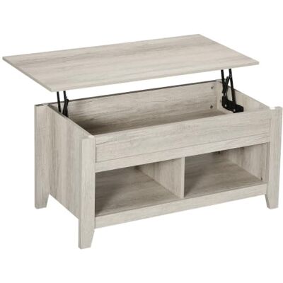 HOMCOM Table Basse Plateau Relevable 105x50x49-62,5cm Aspect Chêne Clair Table de Salon, avec Étagères et Compartiment Caché, pour Salon, Chambre HOMCOM Table Basse Plateau Relevable 105x50x49-62,5cm Aspect Chêne Clair Table de Salon, avec Étagères et Compartiment Caché, pour Salon, Chambre