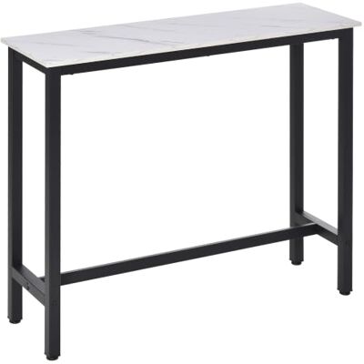 HOMCOM Table de Bar Mange-debout 120x40x100cm Châssis Piètement Acier Noir Table Haute de Cuisine, Aspect Plateau Marbre Blanc HOMCOM Table de Bar Mange-debout 120x40x100cm Châssis Piètement Acier Noir Table Haute de Cuisine, Aspect Plateau Marbre Blanc