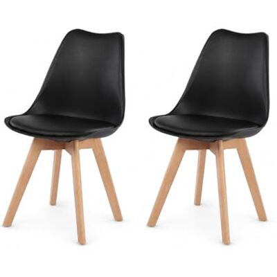 EGGREE Lot de 2 chaises de salle à manger, avec pieds en bois massif, testées SGS, design rétro, rembourrées, pour cuisine, noires EGGREE Lot de 2 chaises de salle à manger, avec pieds en bois massif, testées SGS, design rétro, rembourrées, pour cuisine, noires