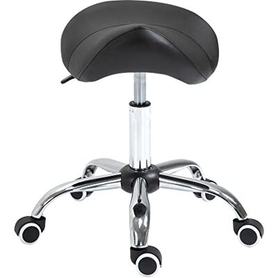 HOMCOM Tabouret à Roulettes Hauteur Réglable 49-61 cm Pivotant 360° Noir HOMCOM Tabouret à Roulettes Hauteur Réglable 49-61 cm Pivotant 360° Noir