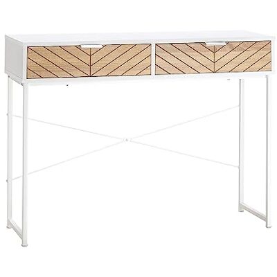 HOMCOM Table Console Industriel 2 tiroirs Aspect Bois de chêne sculpté Motif à Chevrons piètement métal Blanc HOMCOM Table Console Industriel 2 tiroirs Aspect Bois de chêne sculpté Motif à Chevrons piètement métal Blanc