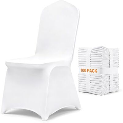 VEVOR Lot de 100 housses de chaise pliantes en élasthanne, universelles, amovibles et lavables, pour mariage, vacances, banquet, fête, célébration, salle à manger (blanc) VEVOR Lot de 100 housses de chaise pliantes en élasthanne, universelles, amovibles et lavables, pour mariage, vacances, banquet, fête, célébration, salle à manger (blanc)