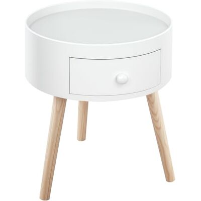 HOMCOM Table Basse Table d'Appoint Ronde, Tiroir, Chêne Clair Blanc HOMCOM Table Basse Table d'Appoint Ronde, Tiroir, Chêne Clair Blanc