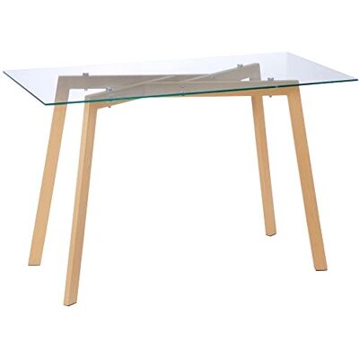 HOMCOM Meuble Table à Manger rectangulaire pour 4 Personnes, 120 x 60 x 76 cm, Table de Cuisine avec Plateau en Verre trempé et Pieds en Acier, Style Moderne, Transparent et Bois Naturel HOMCOM Meuble Table à Manger rectangulaire pour 4 Personnes, 120 x 60 x 76 cm, Table de Cuisine avec Plateau en Verre trempé et Pieds en Acier, Style Moderne, Transparent et Bois Naturel