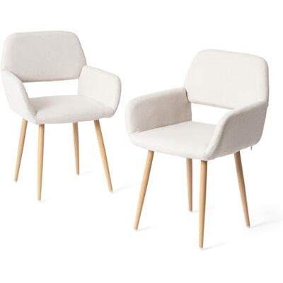 FurnitureR Lot de 2 chaises de salle à manger élégantes avec assise en tissu doux et pieds en métal pour salle à manger, cuisine, beige FurnitureR Lot de 2 chaises de salle à manger élégantes avec assise en tissu doux et pieds en métal pour salle à manger, cuisine, beige
