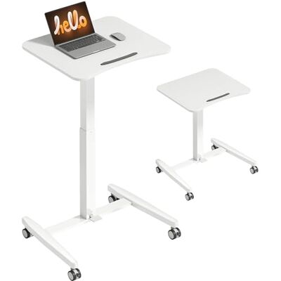HOMCOM Bureau debout réglable en hauteur 75-114cm, bureau d'ordinateur portable à roulettes, plateau inclinable, butée de sécurité, cadre en acier, table à dessin pneumatique pour petit espace, blanc HOMCOM Bureau debout réglable en hauteur 75-114cm, bureau d'ordinateur portable à roulettes, plateau inclinable, butée de sécurité, cadre en acier, table à dessin pneumatique pour petit espace, blanc