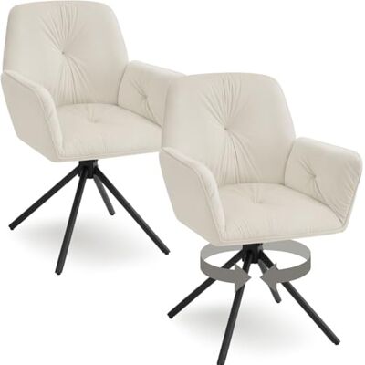 tectake ® Fauteuil Rotatif Lenia, Lot de 2 Fauteuils Pivotants avec Accoudoir, Chaises de Salle à Manger Rotatives à 360°, Fauteuils Pivotants, Aspect Velours Crème/Noir, Chaise Ergonomique pour Salle tectake ® Fauteuil Rotatif Lenia, Lot de 2 Fauteuils Pivotants avec Accoudoir, Chaises de Salle à Manger Rotatives à 360°, Fauteuils Pivotants, Aspect Velours Crème/Noir, Chaise Ergonomique pour Salle