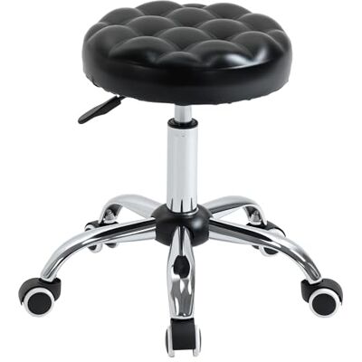 HOMCOM Tabouret Massage à roulettes réglable en Hauteur pivotant 360° Assise synthétique capitonnée Noire HOMCOM Tabouret Massage à roulettes réglable en Hauteur pivotant 360° Assise synthétique capitonnée Noire