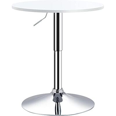 HOMCOM Table de Bar Ronde, Mange-Debout, Table de Bistro Haute, Hauteur réglable 69-93 cm, Base en métal et Plateau pivotant en Bois, Blanc HOMCOM Table de Bar Ronde, Mange-Debout, Table de Bistro Haute, Hauteur réglable 69-93 cm, Base en métal et Plateau pivotant en Bois, Blanc