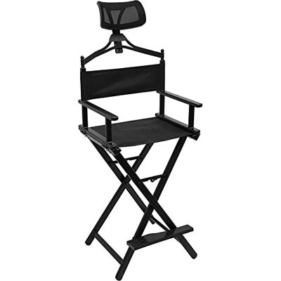 ONFSZCKB Chaise de maquilleur haute chaise pliante en aluminium avec appui-tête pour studio de salon de coiffeuse – Portable et légère pour artistes et réalisateurs ONFSZCKB Chaise de maquilleur haute chaise pliante en aluminium avec appui-tête pour studio de salon de coiffeuse – Portable et légère pour artistes et réalisateurs