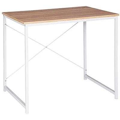 WOLTU Table d'Ordinateur, Bureau Informatique avec Piétement Métallique, pour Bureau à Domicile, Chambre à Coucher, en Bois Composé, 80x60x70cm, Chêne Clair+Blanc WOLTU Table d'Ordinateur, Bureau Informatique avec Piétement Métallique, pour Bureau à Domicile, Chambre à Coucher, en Bois Composé, 80x60x70cm, Chêne Clair+Blanc