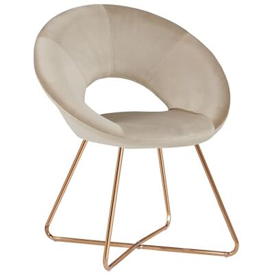 Duhome Fauteuil Rembourré Circulaire Chaise de Salle à Manger Confortable Siege de Loisirs en Velours et Métal avec Pieds Métalliques Dorés, Beige Duhome Fauteuil Rembourré Circulaire Chaise de Salle à Manger Confortable Siege de Loisirs en Velours et Métal avec Pieds Métalliques Dorés, Beige