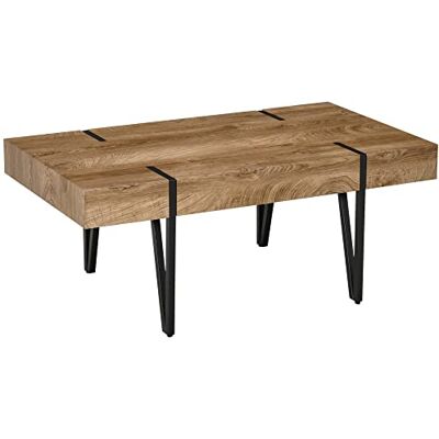 HOMCOM Table basse rectangulaire Style industriel Base métal noir Épingle à cheveux Plateau aspect ancien Bois HOMCOM Table basse rectangulaire Style industriel Base métal noir Épingle à cheveux Plateau aspect ancien Bois