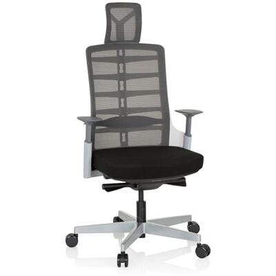 hjh OFFICE 640410 Skarif Chaise de bureau professionnelle pivotante en tissu Noir/gris/blanc avec dossier flexible hjh OFFICE 640410 Skarif Chaise de bureau professionnelle pivotante en tissu Noir/gris/blanc avec dossier flexible