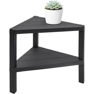 Spetebo Table d'appoint triangulaire en plastique anthracite avec 2 étagères 46 x 45 cm Spetebo Table d'appoint triangulaire en plastique anthracite avec 2 étagères 46 x 45 cm