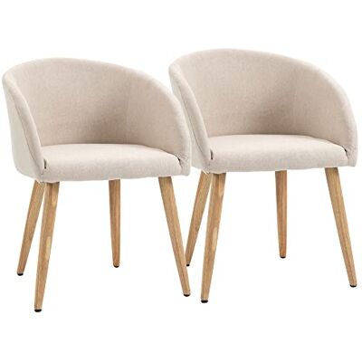 HOMCOM Lot de 2 chaises de Salle à Manger Chaise de Cuisine Design scandinave Pieds inclinés effilés Bois Caoutchouc Assise Dossier accoudoirs ergonomiques Aspect (Beige) HOMCOM Lot de 2 chaises de Salle à Manger Chaise de Cuisine Design scandinave Pieds inclinés effilés Bois Caoutchouc Assise Dossier accoudoirs ergonomiques Aspect (Beige)