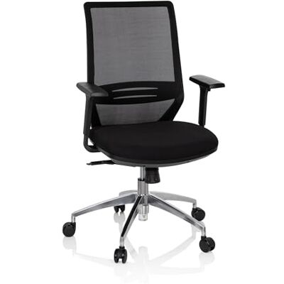hjh OFFICE 820013 PROFONDO Chaise de bureau professionnelle pivotante en tissu avec dossier en filet, soutien lombaire et accoudoirs réglables Noir hjh OFFICE 820013 PROFONDO Chaise de bureau professionnelle pivotante en tissu avec dossier en filet, soutien lombaire et accoudoirs réglables Noir