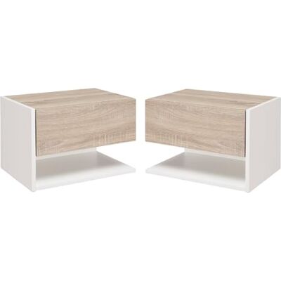 HOMCOM Lot de 2 Tables de Chevet murales Lot de 2 Tables de Nuit tiroir Coulissant, étagère, Plateau en Bois HOMCOM Lot de 2 Tables de Chevet murales Lot de 2 Tables de Nuit tiroir Coulissant, étagère, Plateau en Bois