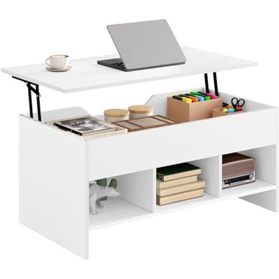 WOLTU Table Basse Relevable, Table Basse avec Rangement, 1 Espace de Rangement Caché et 3 Compartiments Ouverts, Blanc, Rectangulaire, en Bois d'Ingénierie WOLTU Table Basse Relevable, Table Basse avec Rangement, 1 Espace de Rangement Caché et 3 Compartiments Ouverts, Blanc, Rectangulaire, en Bois d'Ingénierie
