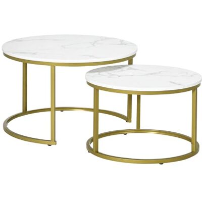 HOMCOM Lot de 2 Tables Basses gigognes carrés Plateau Blanc Aspect marbre et Pied en métal doré (74x74x46.3cm) HOMCOM Lot de 2 Tables Basses gigognes carrés Plateau Blanc Aspect marbre et Pied en métal doré (74x74x46.3cm)