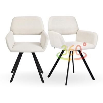 FurnitureR Lot de 2 chaises de salle à manger pivotantes à 360° en tissu beige crème sans roulettes, chaises de bureau ergonomiques avec accoudoirs et pieds en métal pour maison, étude, salon, FurnitureR Lot de 2 chaises de salle à manger pivotantes à 360° en tissu beige crème sans roulettes, chaises de bureau ergonomiques avec accoudoirs et pieds en métal pour maison, étude, salon,
