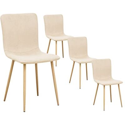 FurnitureR Lot de 4 chaises de salle à manger scandinaves en tissu beige pour salle à manger, réception, bureau à domicile, beige FurnitureR Lot de 4 chaises de salle à manger scandinaves en tissu beige pour salle à manger, réception, bureau à domicile, beige