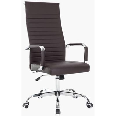 BAKAJI Chaise de bureau en cuir ergonomique avec dossier haut et support lombaire, fauteuil de bureau pivotant avec hauteur réglable au gaz et roulettes pivotantes à 360°, base 64,5 cm chromée BAKAJI Chaise de bureau en cuir ergonomique avec dossier haut et support lombaire, fauteuil de bureau pivotant avec hauteur réglable au gaz et roulettes pivotantes à 360°, base 64,5 cm chromée