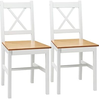 HOMCOM Lot de 2 chaises de Salle à Manger en Bois Massif Chaise de Cuisine Esprit Campagne Dossier croisé Blanc et chêne HOMCOM Lot de 2 chaises de Salle à Manger en Bois Massif Chaise de Cuisine Esprit Campagne Dossier croisé Blanc et chêne