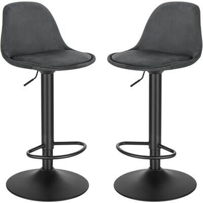 EUGAD Ensemble de tabourets de bar 2, tabouret de bar réglable en hauteur, tabouret pivotant, chaise ergonomique, tabouret de bistrot, tabouret rembourré avec revêtement en velours, avec dossier, repose-pieds, en métal, gris foncé, 1051BY-2 EUGAD Ensemble de tabourets de bar 2, tabouret de bar réglable en hauteur, tabouret pivotant, chaise ergonomique, tabouret de bistrot, tabouret rembourré avec revêtement en velours, avec dossier, repose-pieds, en métal, gris foncé, 1051BY-2