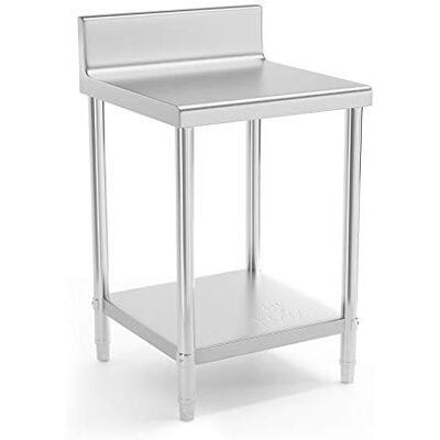 Royal Catering Table De Travail INOX Adossée Cuisine Plan De Travail Professionnel avec Dosseret RCAT-60/60-N (60 x 60 cm, 250 kg, 2 Niveaux, Plan Renforcé, Pieds Réglables en Hauteur) Royal Catering Table De Travail INOX Adossée Cuisine Plan De Travail Professionnel avec Dosseret RCAT-60/60-N (60 x 60 cm, 250 kg, 2 Niveaux, Plan Renforcé, Pieds Réglables en Hauteur)