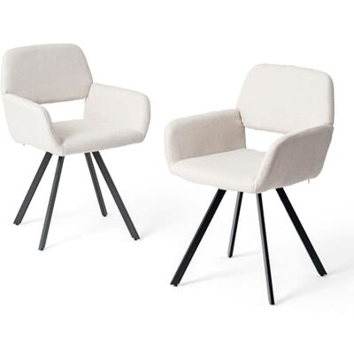 FurnitureR Lot de 2 chaises de salle à manger pivotantes élégantes avec assise en tissu doux et base en métal pour salle à manger, cuisine, beige FurnitureR Lot de 2 chaises de salle à manger pivotantes élégantes avec assise en tissu doux et base en métal pour salle à manger, cuisine, beige