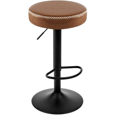 EUGAD Tabouret haut, tabouret de petit-déjeuner réglable en hauteur, chaise rembourrée pivotante, chaises de bar en PU vintage, marron EUGAD Tabouret haut, tabouret de petit-déjeuner réglable en hauteur, chaise rembourrée pivotante, chaises de bar en PU vintage, marron