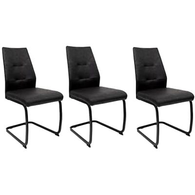Trisens Lot de 3 chaises de salle à manger, modernes, aspect cuir, rembourrées, avec structure en métal robuste, faciles d'entretien, avec surface respirante, au choix (noir) Trisens Lot de 3 chaises de salle à manger, modernes, aspect cuir, rembourrées, avec structure en métal robuste, faciles d'entretien, avec surface respirante, au choix (noir)