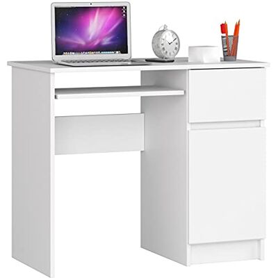 AKORD Bureau Informatique d'ordinateur Piksel Tablette Clavier Droit Desk 1 Tiroir et 1 Compartiment avec Porte Table d’étude L90 x H77 x P50 cm Blanche AKORD Bureau Informatique d'ordinateur Piksel Tablette Clavier Droit Desk 1 Tiroir et 1 Compartiment avec Porte Table d’étude L90 x H77 x P50 cm Blanche