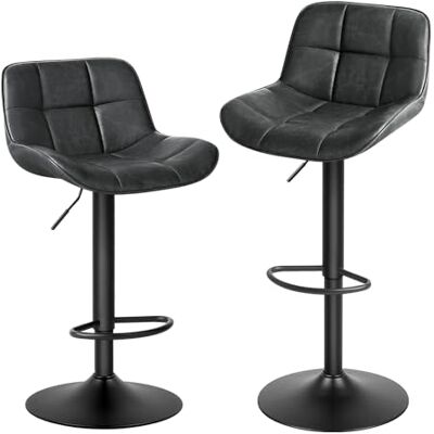 EUGAD Lot de 2 tabourets de bar, réglables en hauteur à 360 °, avec dossier, repose-pieds rembourrés, en cuir synthétique, tabouret ergonomique dans le bar, siège 49 x 36 cm, en métal, anthracite EUGAD Lot de 2 tabourets de bar, réglables en hauteur à 360 °, avec dossier, repose-pieds rembourrés, en cuir synthétique, tabouret ergonomique dans le bar, siège 49 x 36 cm, en métal, anthracite