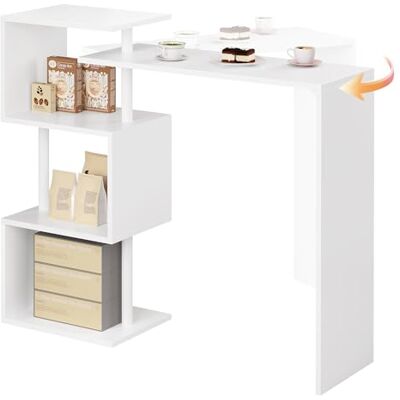 WOLTU BT27ws Table de Bar Rotatif avec 3 tablettes,Table de bistrot en métal et MDF 134x38x112cm,Blanc WOLTU BT27ws Table de Bar Rotatif avec 3 tablettes,Table de bistrot en métal et MDF 134x38x112cm,Blanc