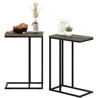 Furinno Modern Living Lot de 2 tables d'appoint en bois d'ingénierie Gris chêne français Furinno Modern Living Lot de 2 tables d'appoint en bois d'ingénierie Gris chêne français