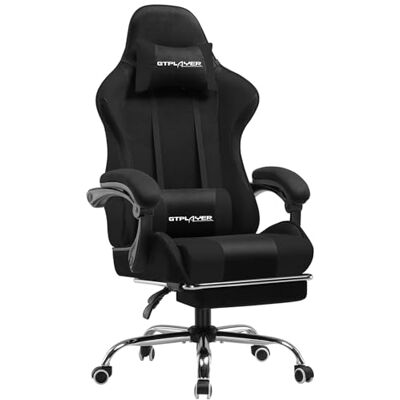 GTPLAYER Chaise Gaming Ergonomique, Fauteuil Gamer, Chaise Bureau, Chaise de Gaming avec Dossier réglable à 135°, Hauteur Réglablerepose-Pieds rétractables, Siege, Tissu BLACK GTPLAYER Chaise Gaming Ergonomique, Fauteuil Gamer, Chaise Bureau, Chaise de Gaming avec Dossier réglable à 135°, Hauteur Réglablerepose-Pieds rétractables, Siege, Tissu BLACK