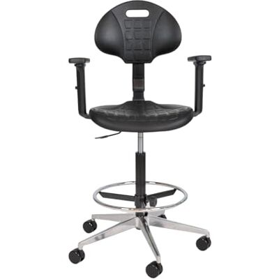 Topsit IND010102+AL Chaise de travail en polyuréthane, tabouret de bureau avec accoudoirs, hauteur réglable et dossier réglable, base en aluminium robuste, repose-pieds réglable, roulettes de 65 mm Topsit IND010102+AL Chaise de travail en polyuréthane, tabouret de bureau avec accoudoirs, hauteur réglable et dossier réglable, base en aluminium robuste, repose-pieds réglable, roulettes de 65 mm