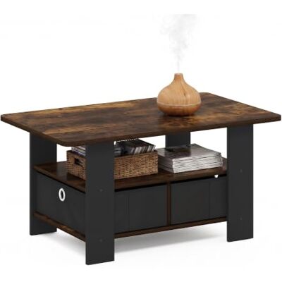 Furinno Andrey Table Basse avec tiroir Poubelle, Engineered Wood, Pin Ambré/Noir Furinno Andrey Table Basse avec tiroir Poubelle, Engineered Wood, Pin Ambré/Noir