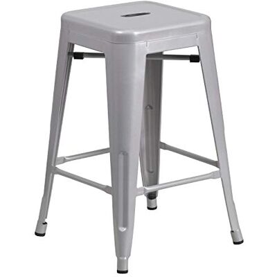 Flash Furniture Tabouret de comptoir haut avec assise carrée pour intérieur/extérieur, métal, argenté, 63,5 x 43,18 x 41,91 cm Flash Furniture Tabouret de comptoir haut avec assise carrée pour intérieur/extérieur, métal, argenté, 63,5 x 43,18 x 41,91 cm