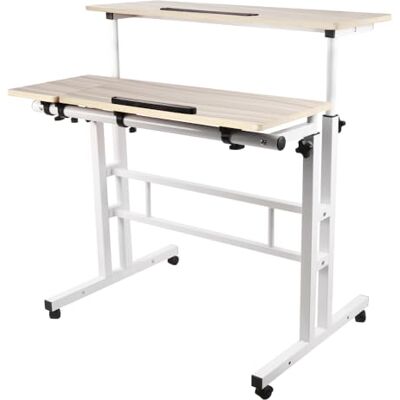 LANTUS Bureau Assis Debout, pour Etudier Travailler Chambre, 67-96cm, pour Travail à Domicile et Ordinateur, Petit Bureau Pliant, Table Pliable Gaming,80 x 60 x 67-115 cm (Grand) Érable Blanc LANTUS Bureau Assis Debout, pour Etudier Travailler Chambre, 67-96cm, pour Travail à Domicile et Ordinateur, Petit Bureau Pliant, Table Pliable Gaming,80 x 60 x 67-115 cm (Grand) Érable Blanc