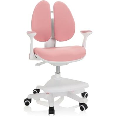 hjh OFFICE 736415 Kid Wing Chaise de bureau pour enfant en tissu avec repose-pieds et accoudoirs pliables Rose/blanc hjh OFFICE 736415 Kid Wing Chaise de bureau pour enfant en tissu avec repose-pieds et accoudoirs pliables Rose/blanc