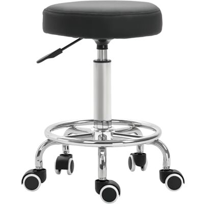 Vinsetto Tabouret de travail à roulettes réglable en hauteur avec anneau pour pied, tabouret de salon pivotant avec roulettes en cuir synthétique noir, diamètre 42 x 50-64 cm Vinsetto Tabouret de travail à roulettes réglable en hauteur avec anneau pour pied, tabouret de salon pivotant avec roulettes en cuir synthétique noir, diamètre 42 x 50-64 cm