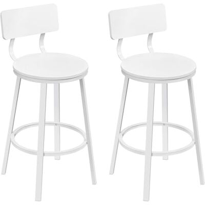 WOLTU Lot de 2 tabourets de bar avec repose-pieds et dossier pour îlot de cuisine, cadre en métal, blanc WOLTU Lot de 2 tabourets de bar avec repose-pieds et dossier pour îlot de cuisine, cadre en métal, blanc